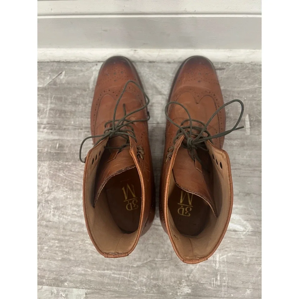 3D M Lifestyle Mens 10 Brown Leather Wingtip Brogue Lace Up Boots TDM 10